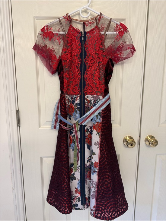 Free People Dresses & Skirts - Free People Red & Burgundy Lace Mixed-Media Midi Dress
